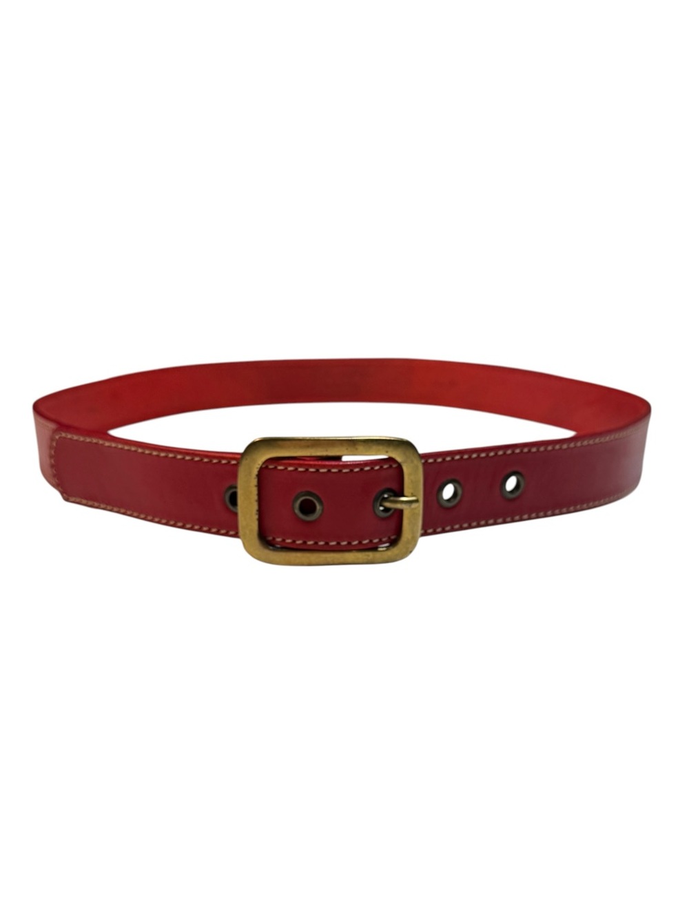 San Giorgio Red Box Leather Contrast Stitch Waist Belt Brass Buckle Italy S